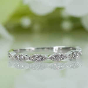 Micropavé Art Deco Style  Fine Quality Cubic Zirconia Half Eternity Wedding Band Ring In Sterling Silver, Wedding Band Ring | 108