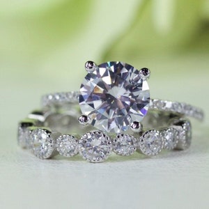 2.00 Ct. Round And Vintage Art Deco Style Band Cubic Zirconia Engagement Ring Set In Sterling Silver, Travel Ring, Proposal Ring | 025-039