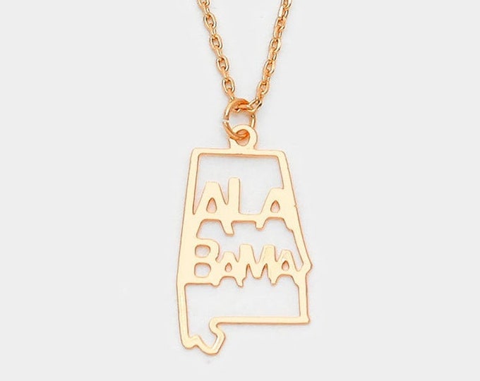 Alabama State Pendant Necklace, Silver-Plated, Gold-Plated, Thank You Gift, Birthday Gift, Graduations Gift, Travel Jewelry, Friendship Gift