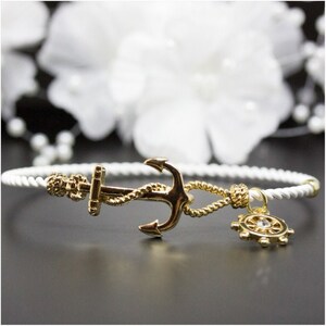 Nautical Anchor Helm Charm Bangle Bracelet,Gold-Plated Bangle Bracelet, Thank You Gift, Birthday Gift, Graduations Gift | B015