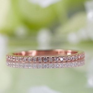 French Pavé Full Eternity Cubic Zirconia Wedding Band In Rose Gold-Plated Sterling Silver, Travel Ring, Promise Ring, Anniversary Ring | 115