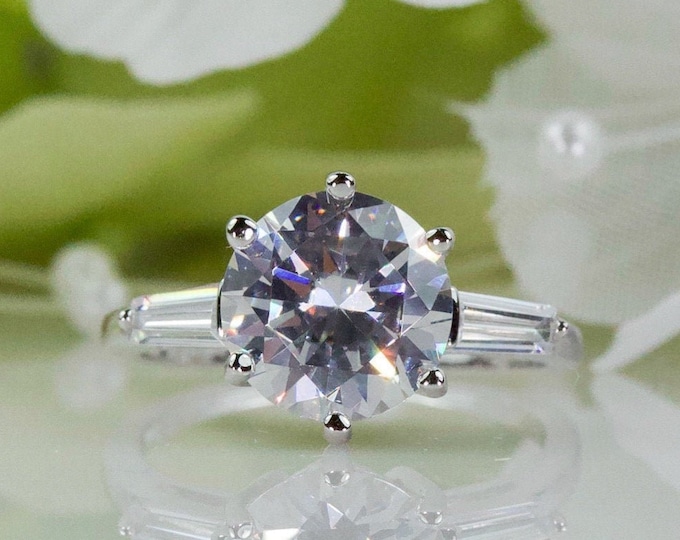 Clearance — 2.50 Ct. Round Fine Quality Cubic Zirconia Engagement Ring In Sterling Silver, Proposal Ring, Promise Ring, Travel Ring | 031