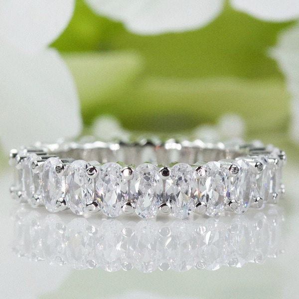 Alliance éternité ovale de 4,00 cts, zircone cubique de qualité supérieure en argent sterling, alliance de fiançailles, alliance d'anniversaire, bague de voyage | 116