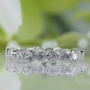 Vintage Art Deco Style Fine Quality Cubic Zirconia Eternity Wedding Band Ring In Sterling Silver, Wedding Band, Anniversary Band | 039