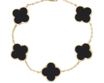 Trendy Clover Black Link Fashion Bracelet, Birthday Gift, Thank You Gift, Friendship Gift | LB004