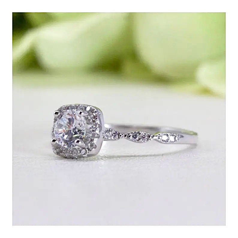 0.50 Ct. Cushion Halo Fine Quality Cubic Zirconia Engagement - Etsy