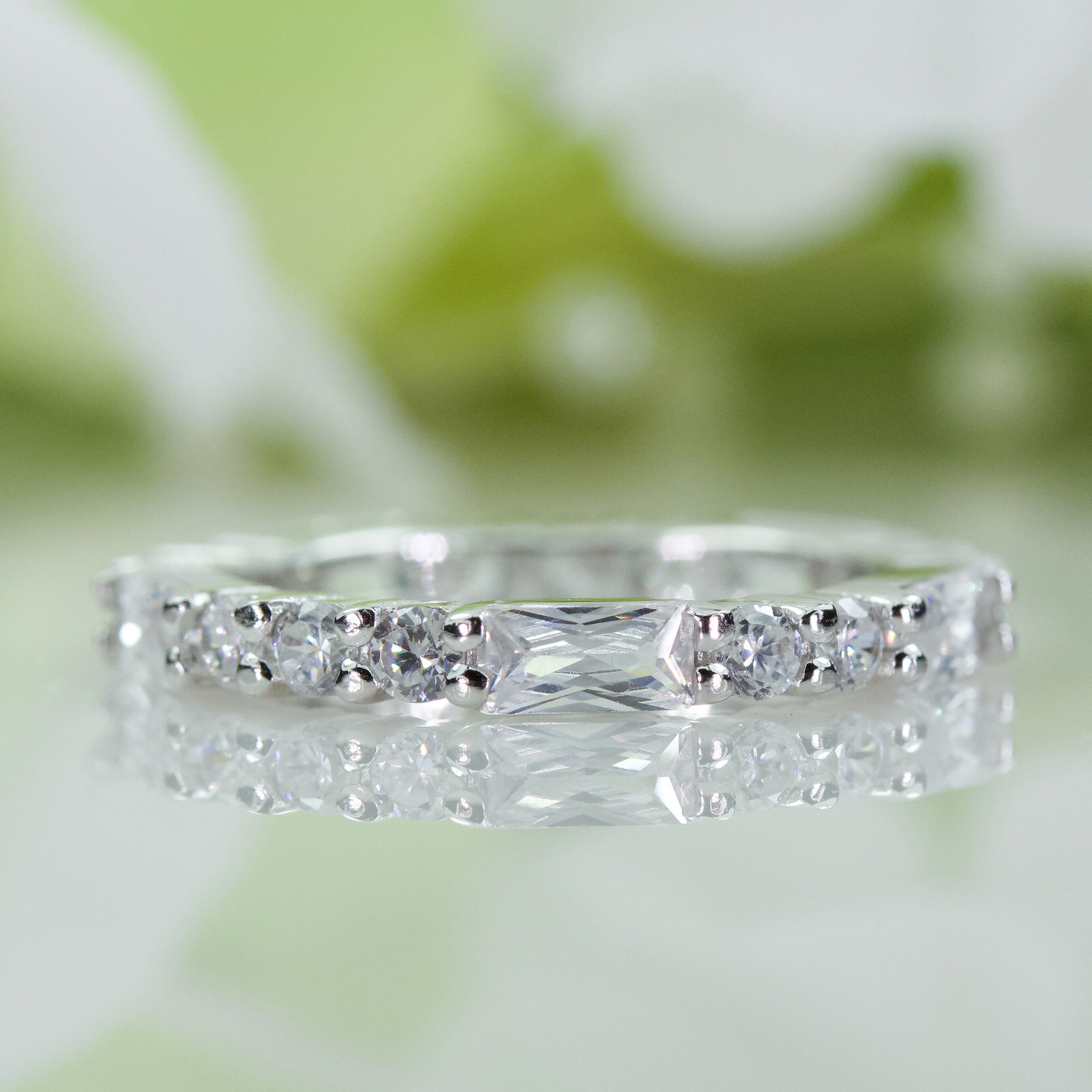 Radiant and Round Quality Cubic Zirconia Eternity Band In Sterling