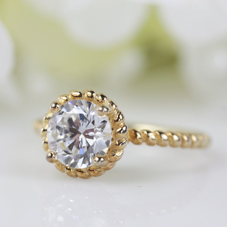 Engagement Ring Round Brilliant Fine Quality CZ Twisted Ring In Gold-Plated Sterling Silver Travel Ring #107 Promise Ring 1.20 Ct