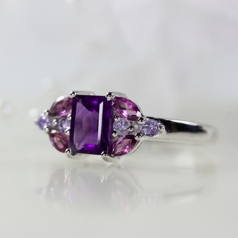 Rhodolite And Tanzanite Ring In Sterling Silver Promise Ring Beautiful Natural Amethyst Anniversary Ring Birthday Gift Engagement Ring