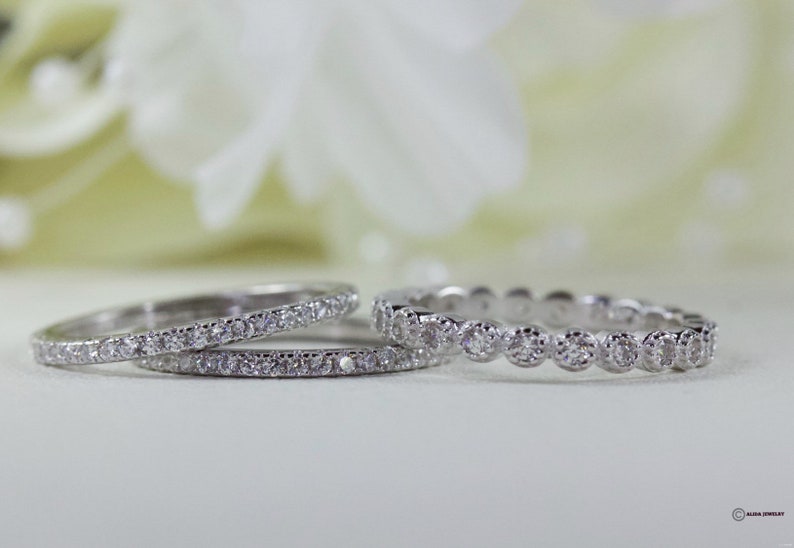 Elegant Three-Row Full Eternity Wedding Band Set Fine Quality Cubic Zirconia Wedding Band Set In Sterling Silver Anniversary Ring