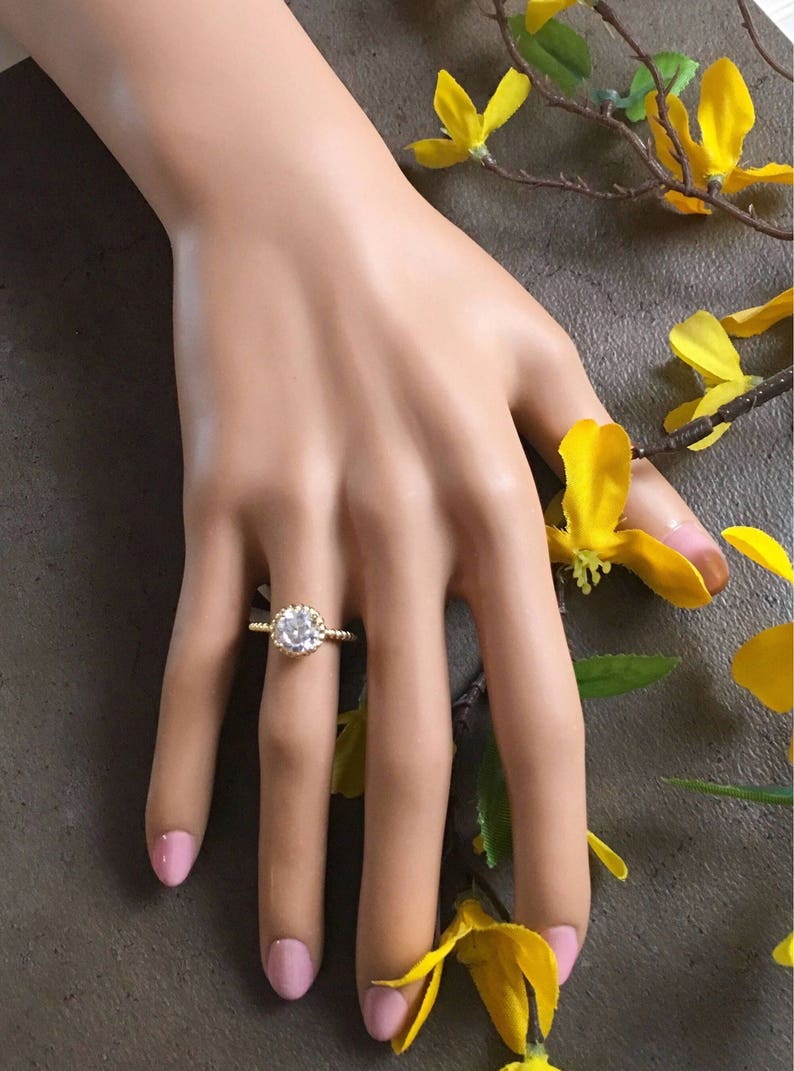 Engagement Ring Round Brilliant Fine Quality CZ Twisted Ring In Gold-Plated Sterling Silver Travel Ring #107 Promise Ring 1.20 Ct