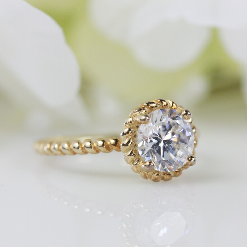 Engagement Ring Round Brilliant Fine Quality CZ Twisted Ring In Gold-Plated Sterling Silver Travel Ring #107 Promise Ring 1.20 Ct
