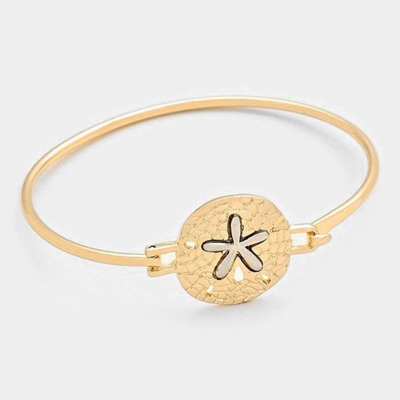 Hammered Sand Dollar Gold Hook Bangle Bracelet, Gold-Plated Bangle  Bracelet, Thank You Gift, Birthday Gift, Graduations Gift | B014