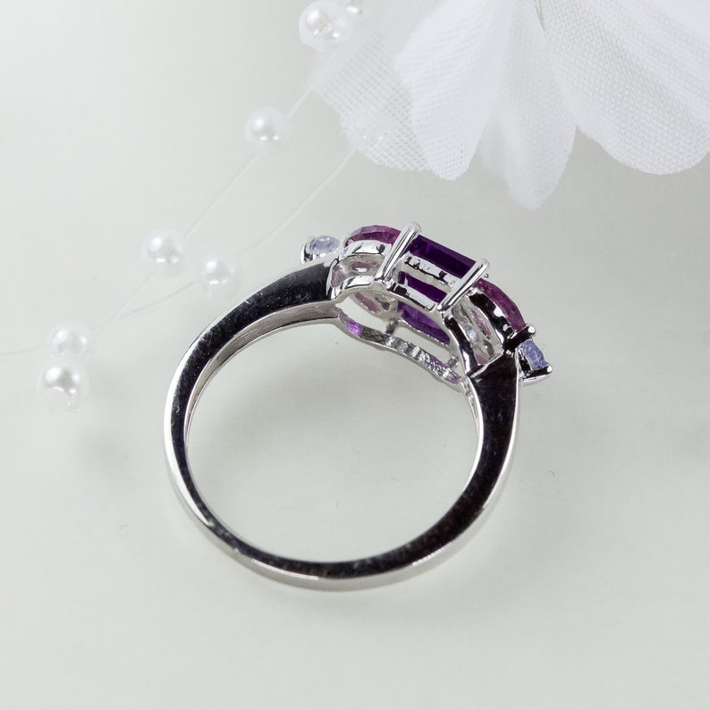 Rhodolite And Tanzanite Ring In Sterling Silver Promise Ring Beautiful Natural Amethyst Anniversary Ring Birthday Gift Engagement Ring