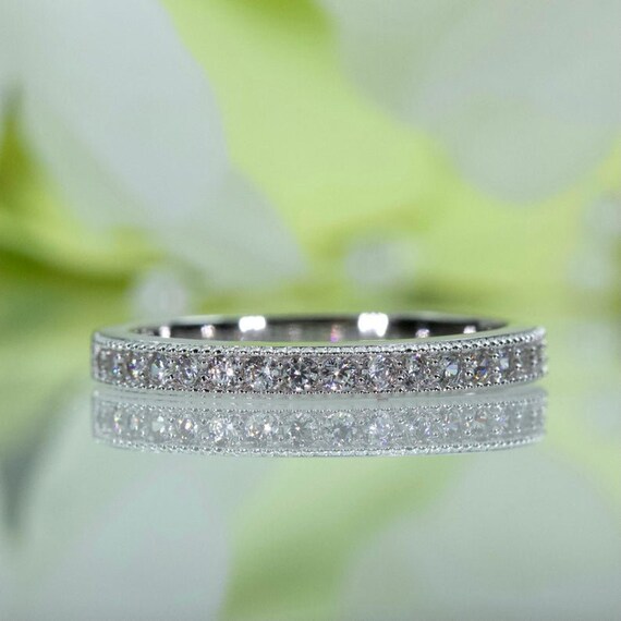 Micropavé Vintage Style Fine Quality Cubic Zirconia Full Eternity Wedding Band Ring In Sterling Silver, Tavel Ring, Promise Ring | 022