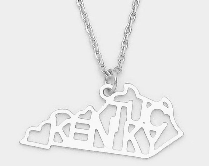 Kentucky State Pendant Necklace, Silver-Plated, Thank You Gift, Birthday Gift, Graduations Gift, Travel Jewelry, Friendship Gift