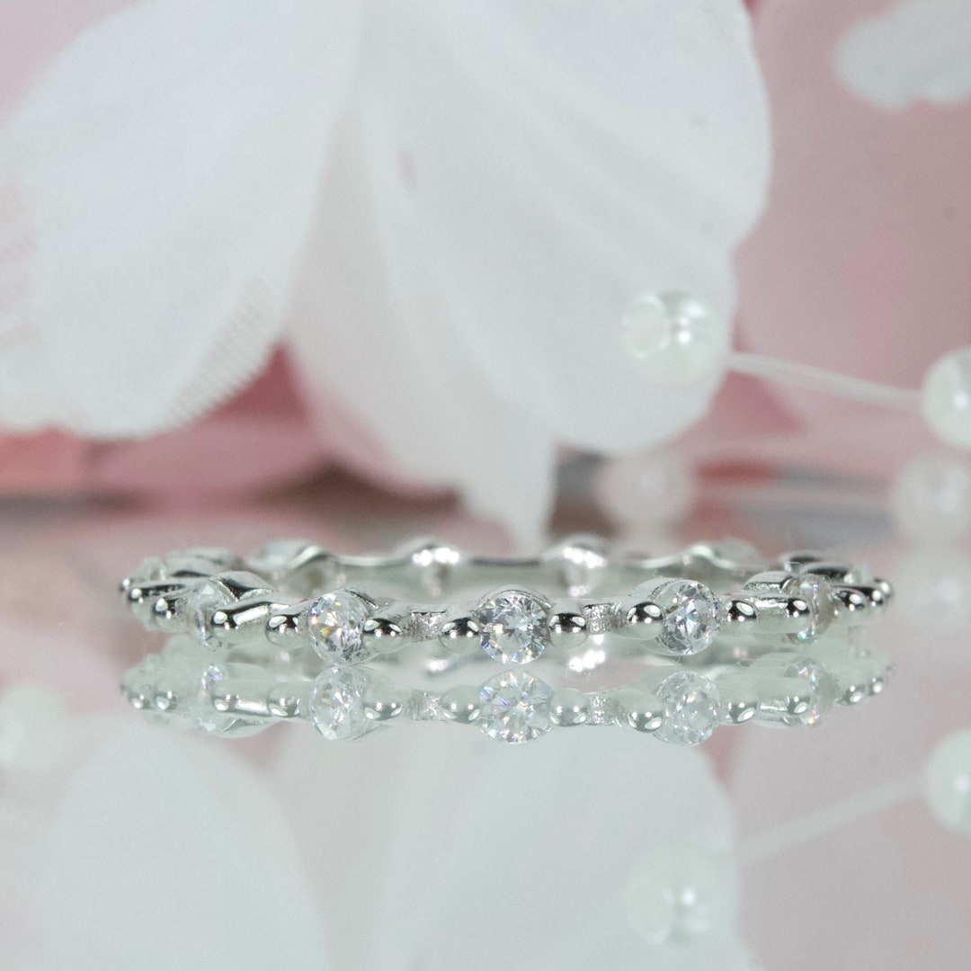 Eternity Wedding Band Round Cubic Zirconia in Sterling Silver ...