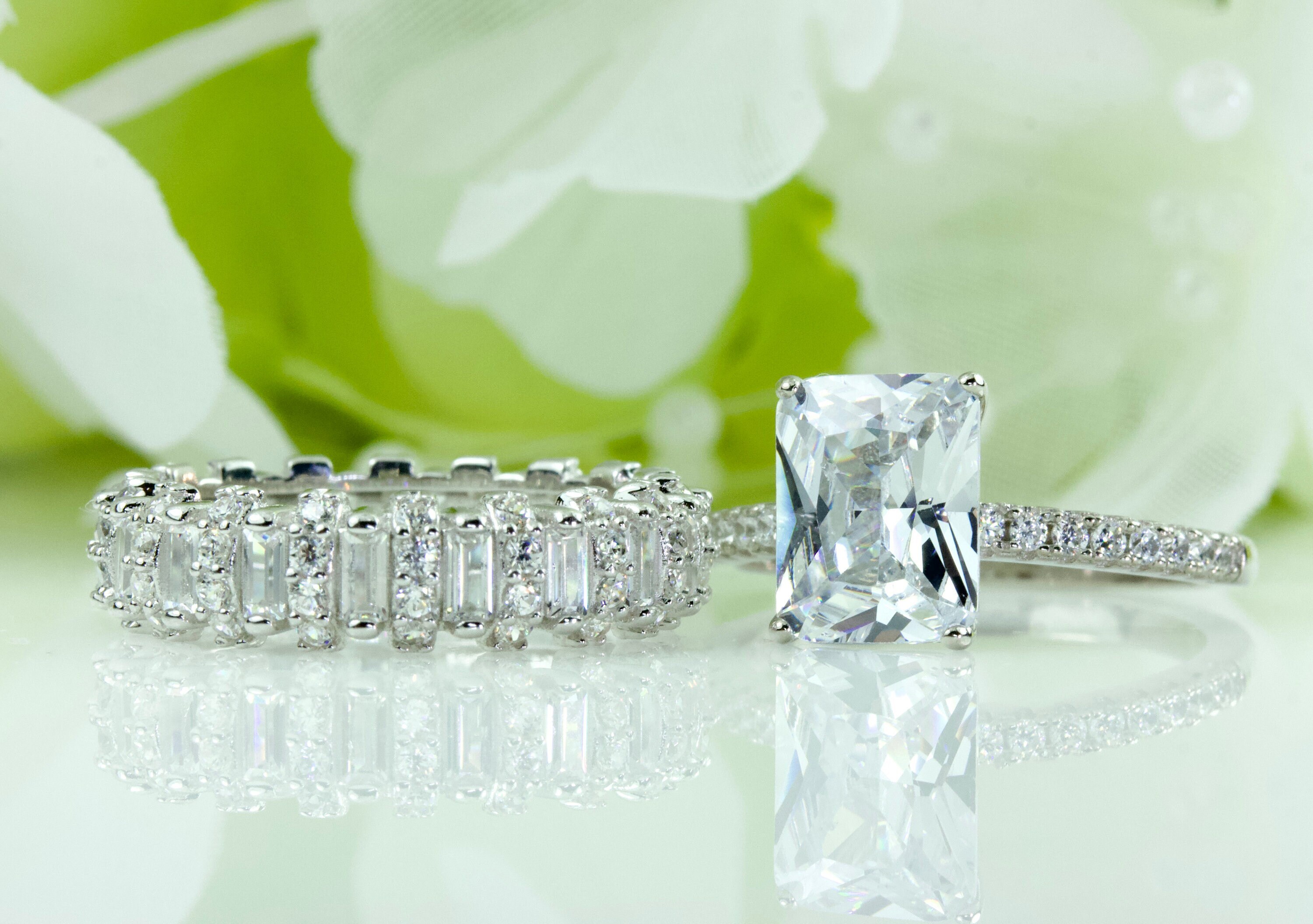 2.00 Ct. Radiant Cut & Emerald and Round Eternity Band Cubic
