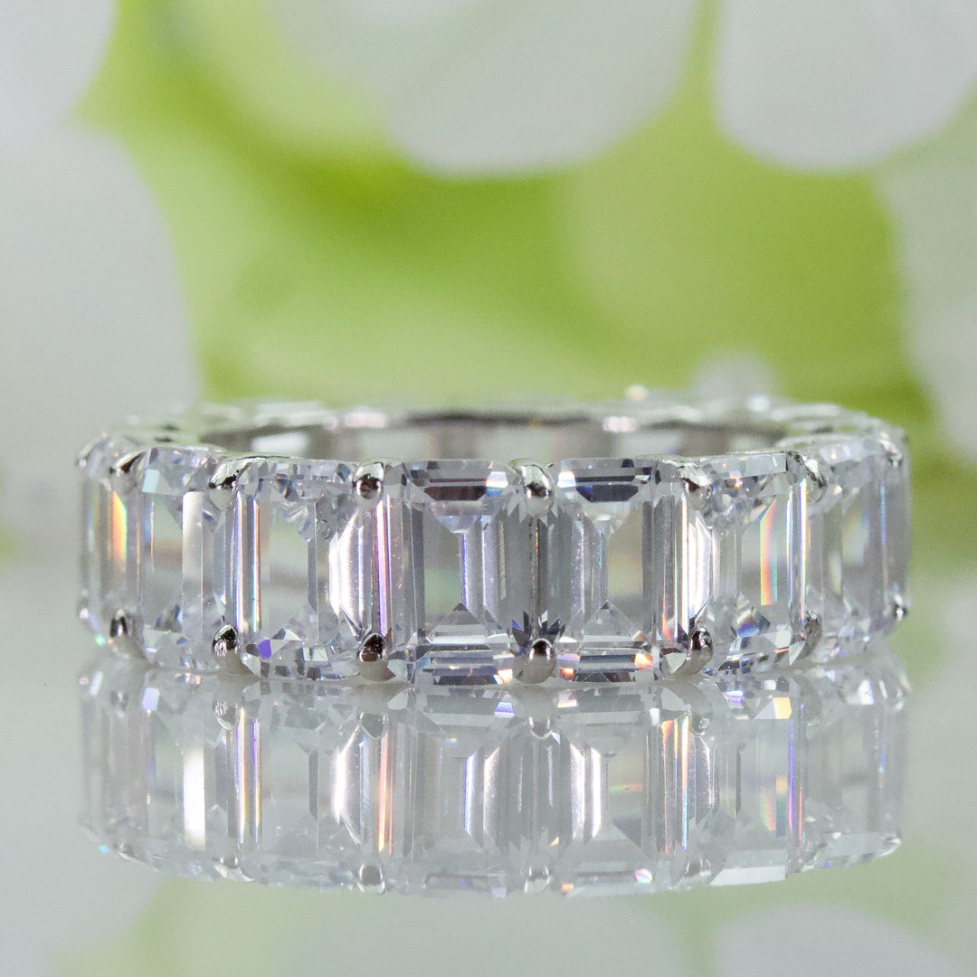 Absolutely Stunning 6.00 Ct Emerald Cut Cubic Zirconia Eternity Band in Sterling Silver