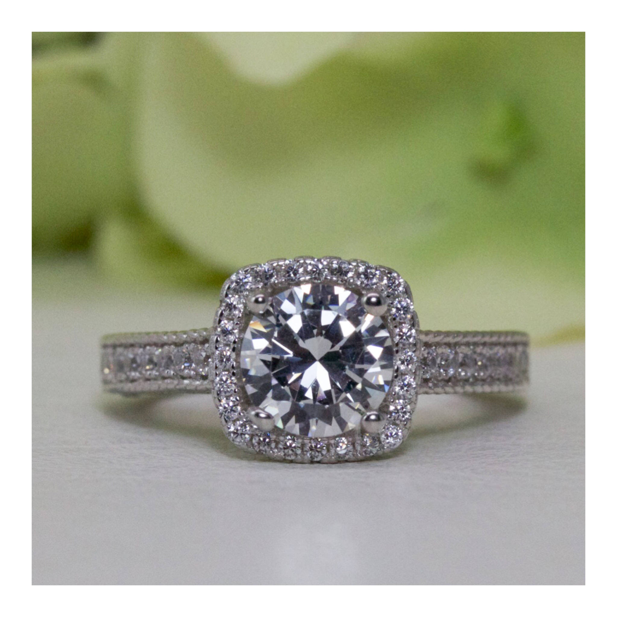 Clearance — Stunning Halo Vintage Style Cubic Zirconia Ring In Sterling