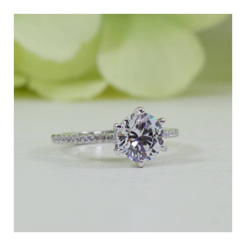 1.50 Ct Six-prongs Round And Micropav\u00e9 Art Deco Style Band Fine Quality Cubic Zirconia Engagement Set In Sterling #104-108