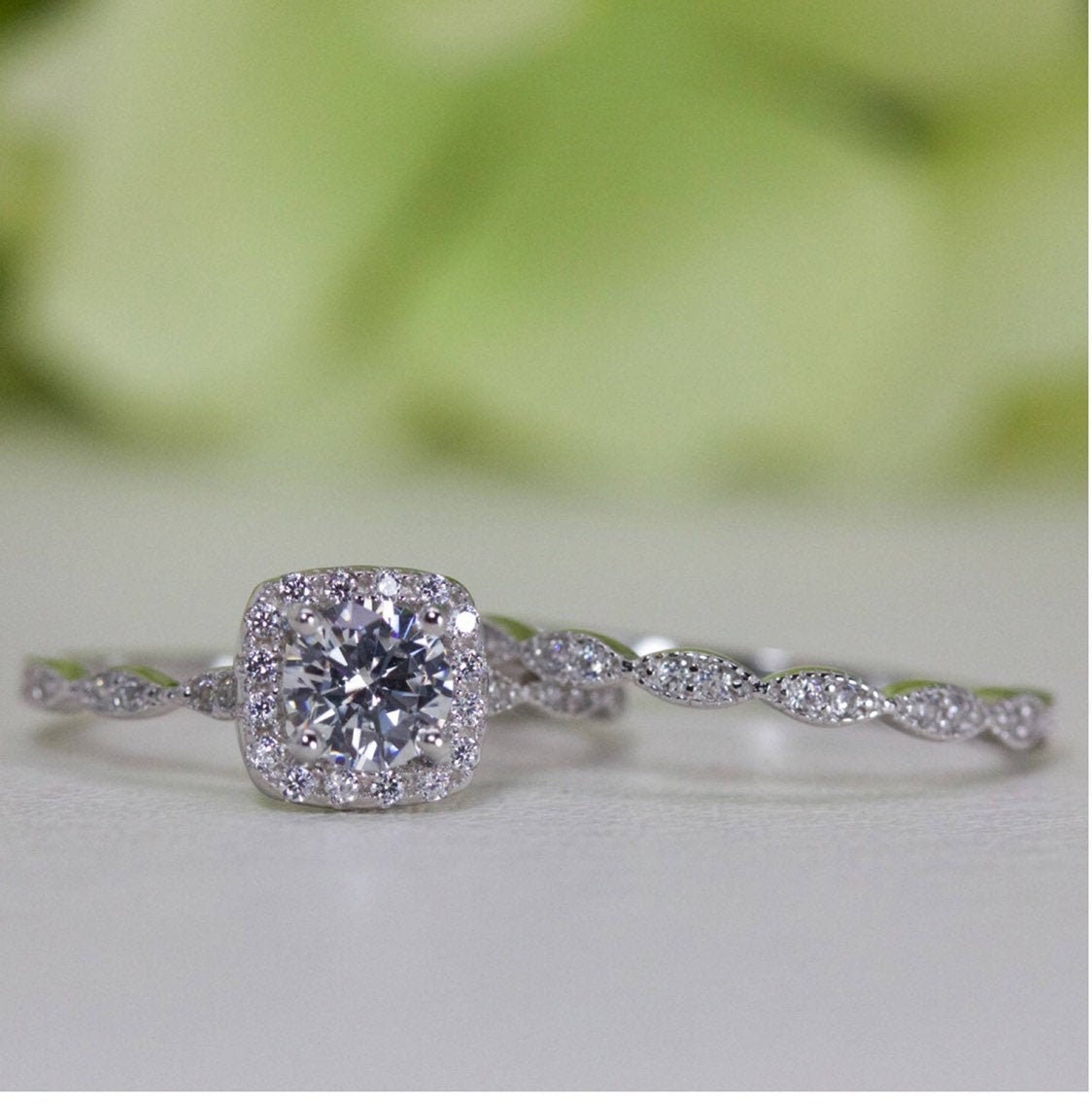 0.50 Ct. Cushion Halo Fine Quality Cubic Zirconia Engagement Ring Set…