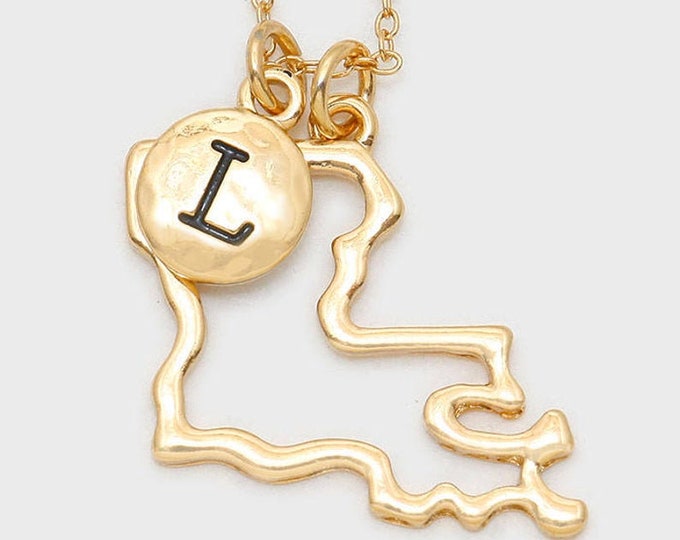 Louisiana State Pendant Necklace, Silver-Plated, Gold-Plated, Thank You Gift, Birthday Gift, Graduations Gift, Travel Jewelry