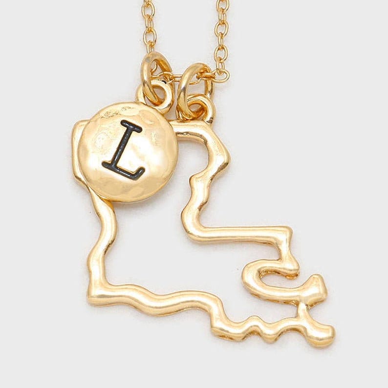 Louisiana State Pendant Necklace, Silver-Plated, Gold-Plated, Thank You  Gift, Birthday Gift, Graduations Gift, Travel Jewelry