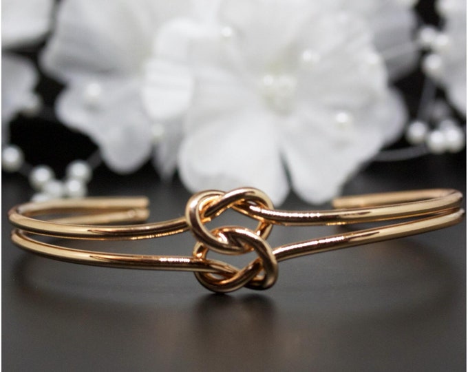 Elegant Double Love Knot Cuff Bangle, Rose Gold-Plated, Gold-Plated, Silver-Plated, Thank You Gift, Birthday Gift, Travel Jewelry | B016