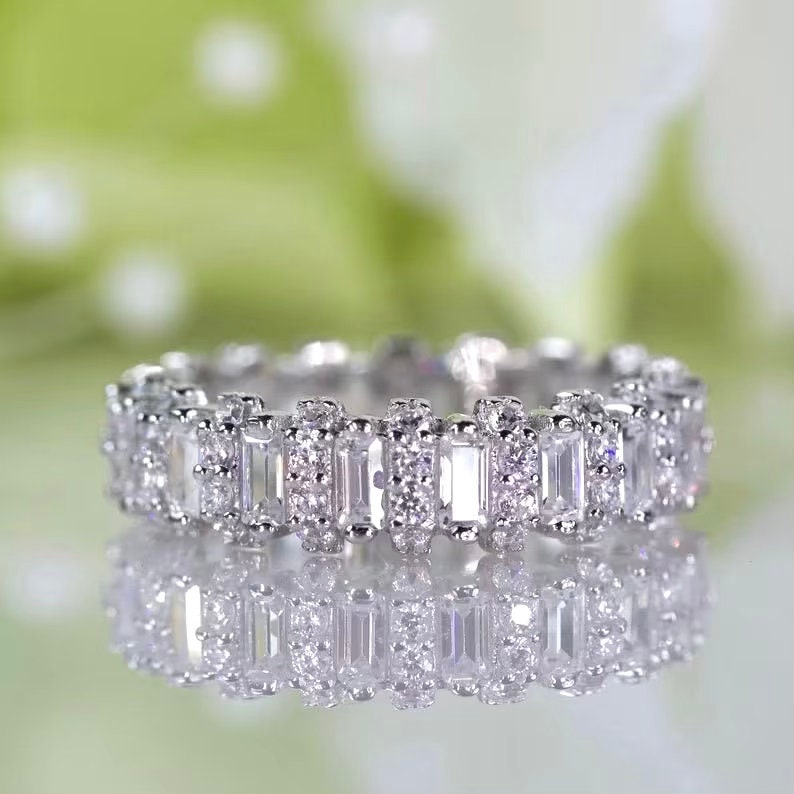 2.00 Ct. Radiant Cut & Emerald and Round Eternity Band Cubic