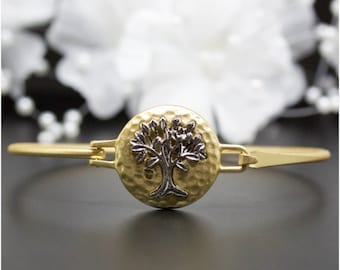 Beautiful Matte-Finish Tree of Life Bangle Bracelet, Gold-Plated / Silver-Plated,  Thank You Gift, Birthday Gift, Graduations Gift | B007