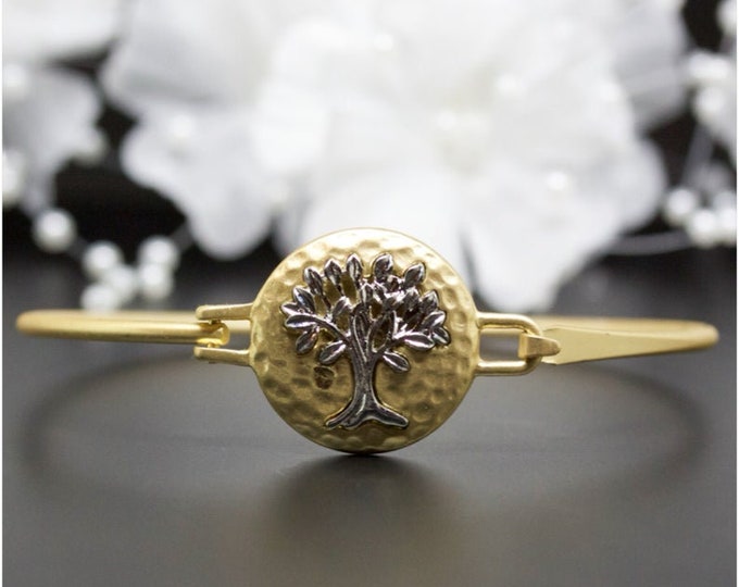 Beautiful Matte-Finish Tree of Life Bangle Bracelet, Gold-Plated / Silver-Plated,  Thank You Gift, Birthday Gift, Graduations Gift | B007