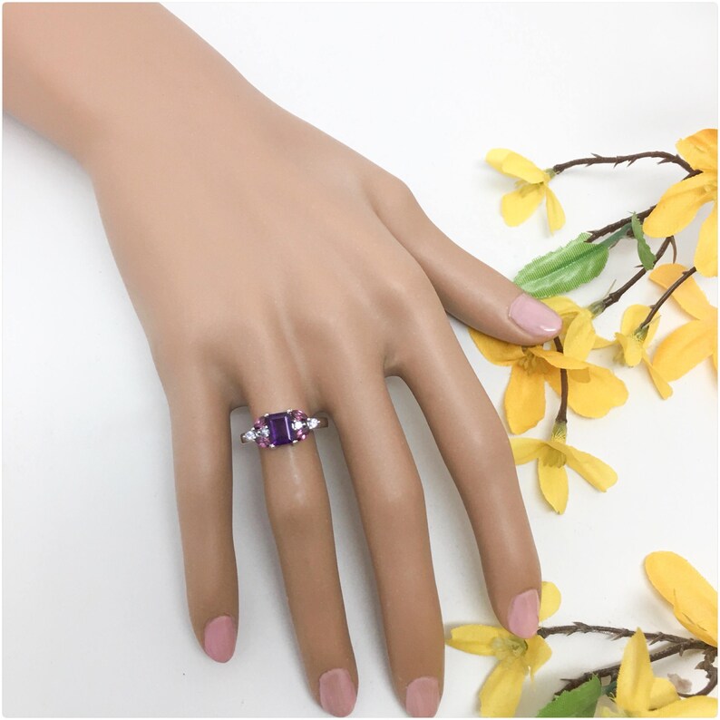 Rhodolite And Tanzanite Ring In Sterling Silver Promise Ring Beautiful Natural Amethyst Anniversary Ring Birthday Gift Engagement Ring
