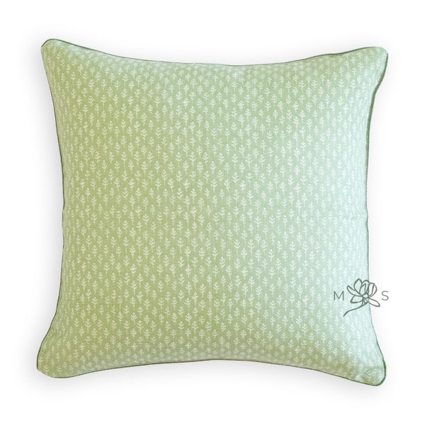 Custom Designer Linen Green Leaf Botanical Throw Pillow Cover, Ripley Pillow Cover