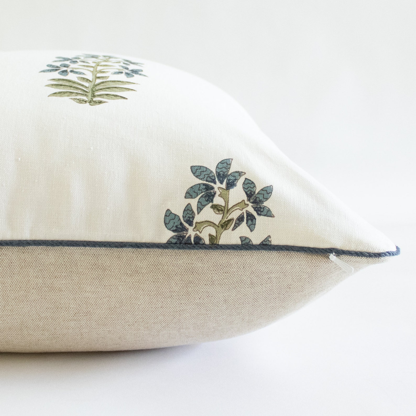 Custom Designer Linen Blue Floral Block Print Throw Pillow Etsy