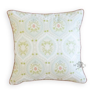 Custom Designer Cotton Blue Arabesque Floral Throw Pillow Cover, Shelby Pillow Cover