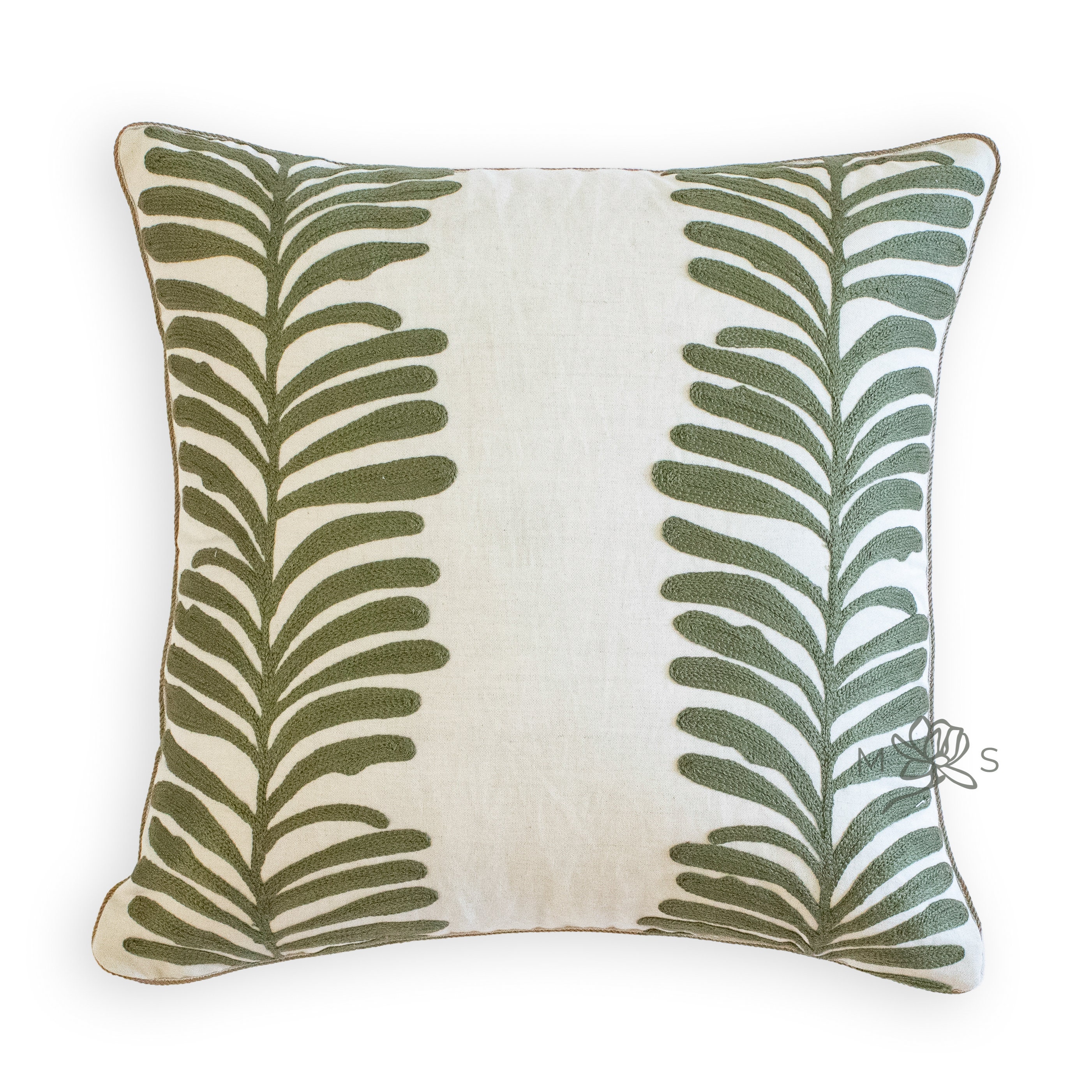 Corrigan Studio® Set Of 4 Floral/Leaf Green Embroidered Pillow Covers