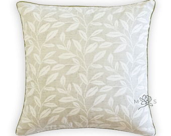 Custom Designer Cotton Neutral Reverse Print Botanical Throw Pillow Cover, Clifton Pillow Cover