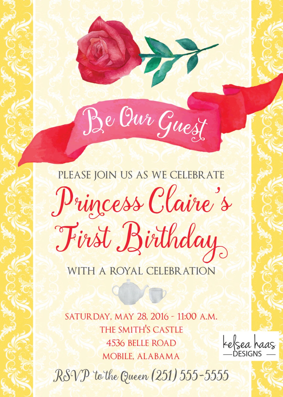 Be Our Guest Printable Invitation Beauty and the Beast Belle | Etsy