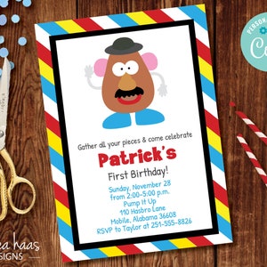 Mr. Potato Head Invitation, Personalized, Mr. Potato Head Birthday Party, Toy Story Party, Potato Head, Toy, Toy Story, Simple, Classic