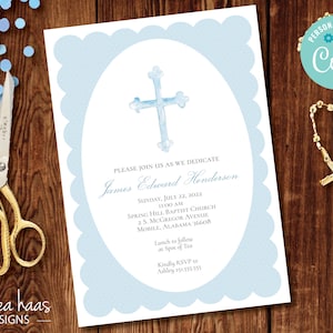 Invitación de bautismo de cruz de acuarela, Invitación de bautizo, Dedicación de bebé, Personalizada, Imprimible digital, Sureña, Clásica, Acuarela