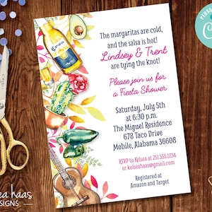 Fiesta Bridal Shower Invitation, Couples Shower, Printable, DIY, 5x7, Wedding Shower, Mexican Party Invite, Cinco De Mayo, Fiesta Shower