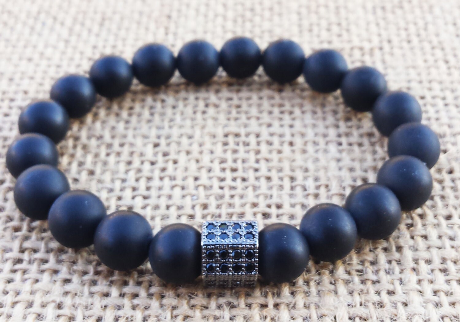 Simply Black Men's bracelet Matte Black Onyx Zirconia Pave Etsy