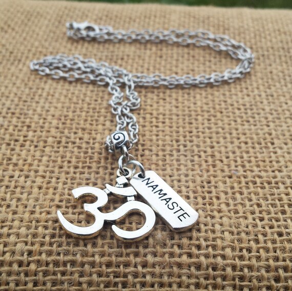 Items similar to Namaste Om Charm Necklace Silver Chain Necklace Men