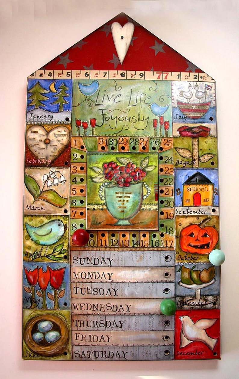 Perpetual Wall Calendar Wood With Pegs RED Background Bouquet Etsy Perpetual Wall Calendar Wood With Pegs RED Background Bouquet Etsy