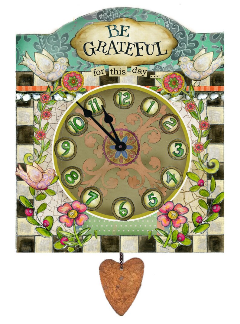 Be Grateful Wall Clock. Whimsical Style Wall Clock. Floral and | Etsy