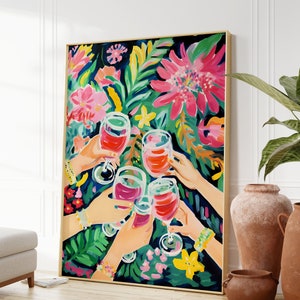 Cheers Print, Bar Cart Poster, Preppy Wall Art, Maximalist Home Decor, Printable Art Print, Happy Hour, Apartment, Instant Download