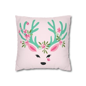 Preppy Pink Christmas Reindeer Pillow Case, 18x18 Christmas Pillow Covers, 16x16 Pillowcase, 20x20, Holiday Home Decor Indoor, 18&quot; x 18&quot;