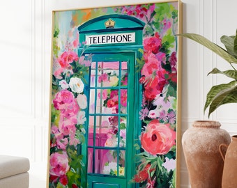 花柄プレッピーウォールアート、マキシマリストホームデコレーション、印刷可能なアートプリント、カラフル、寝室、リビングルーム、アパート、即時ダウンロード、鮮やか