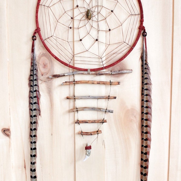 Medicine Man Dreamcatcher/Ocean Jasper/Driftwood/Real Animal Tooth/Handmade/Tribal/Native American/Bohemian/Boho Decor/Wall Hanging/Gift